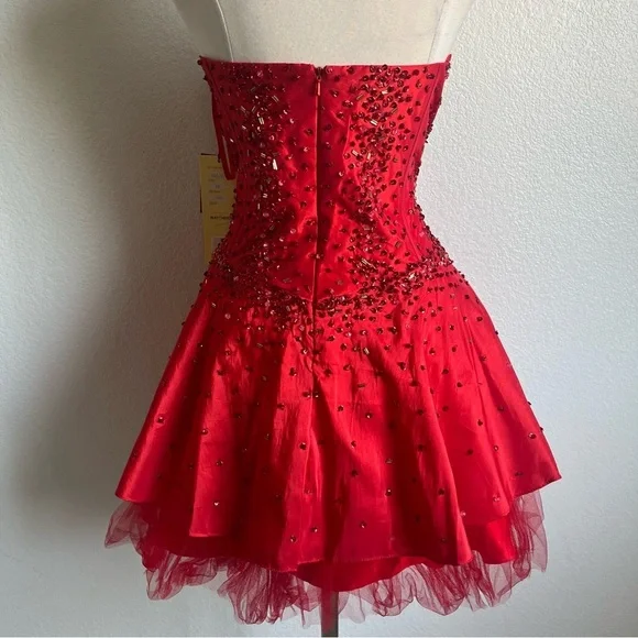 NWT MayQueen Couture USA MQ578 Red Strapless Sparkly Mini Prom Dress - Size 16 - Picture 4 of 15